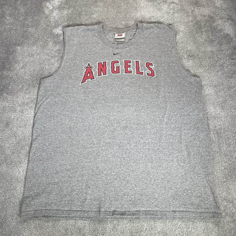 Vintage Nike Los Angeles Angels Tank Top Mens XL Gray Kit Logo Center Swoosh MLB